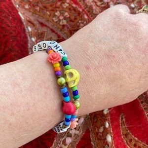 Handmade Choose Happiness Beaded Hemp Wrap Bracelet w New & Upcycled Beades